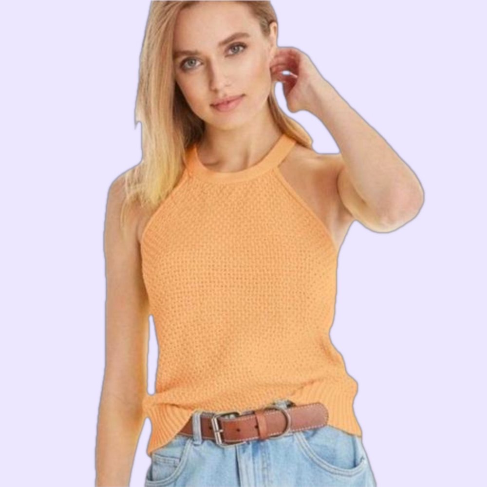 Heavy Knit Cotton Sweater Halter Tank Top Xl Boxy Relaxed Oversized Fit